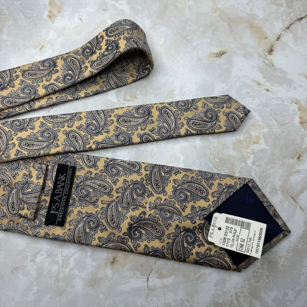 NWT Jos. A. Bank Executive Collective Silk Tie‎ Yellow Blue Paisley 58